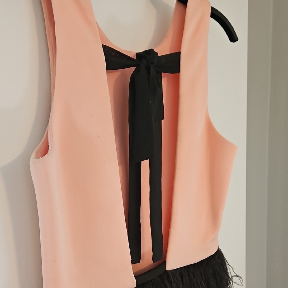 MAIA Peach and Black Dress With Feathers Size 8 - Picture 12 of 16
